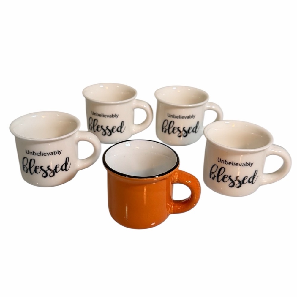 5 pc Unbelievably Blessed Espresso Mini Mug Set - Cream and Orange Hobby Lobby